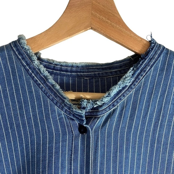 Free People x Sandrine Rose Mandarin Denim Shirt Washed Stripe NWT - Picture 4 of 6